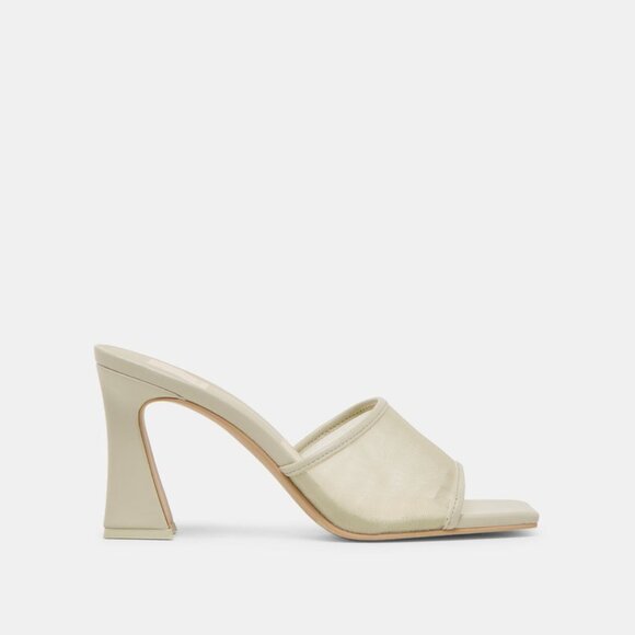 Dolce Vita Shoes - Dolce Vita Narda Heel in Light Sage white cream high block open toe mesh slipper